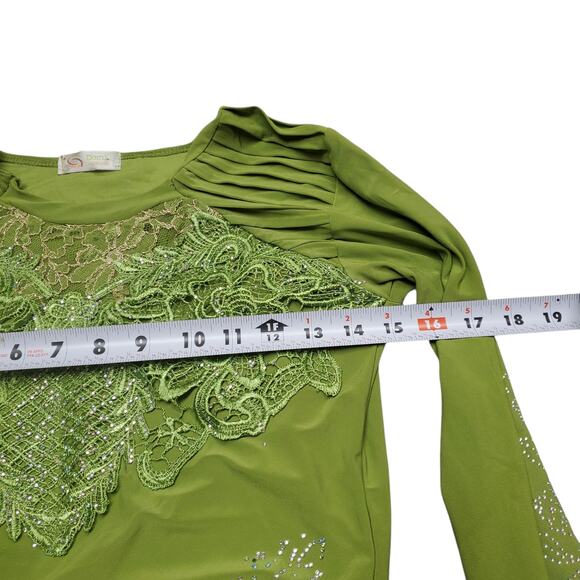 Vintage Domi Collection Green Rhinestone Top - Size Small - Picture 8 of 8